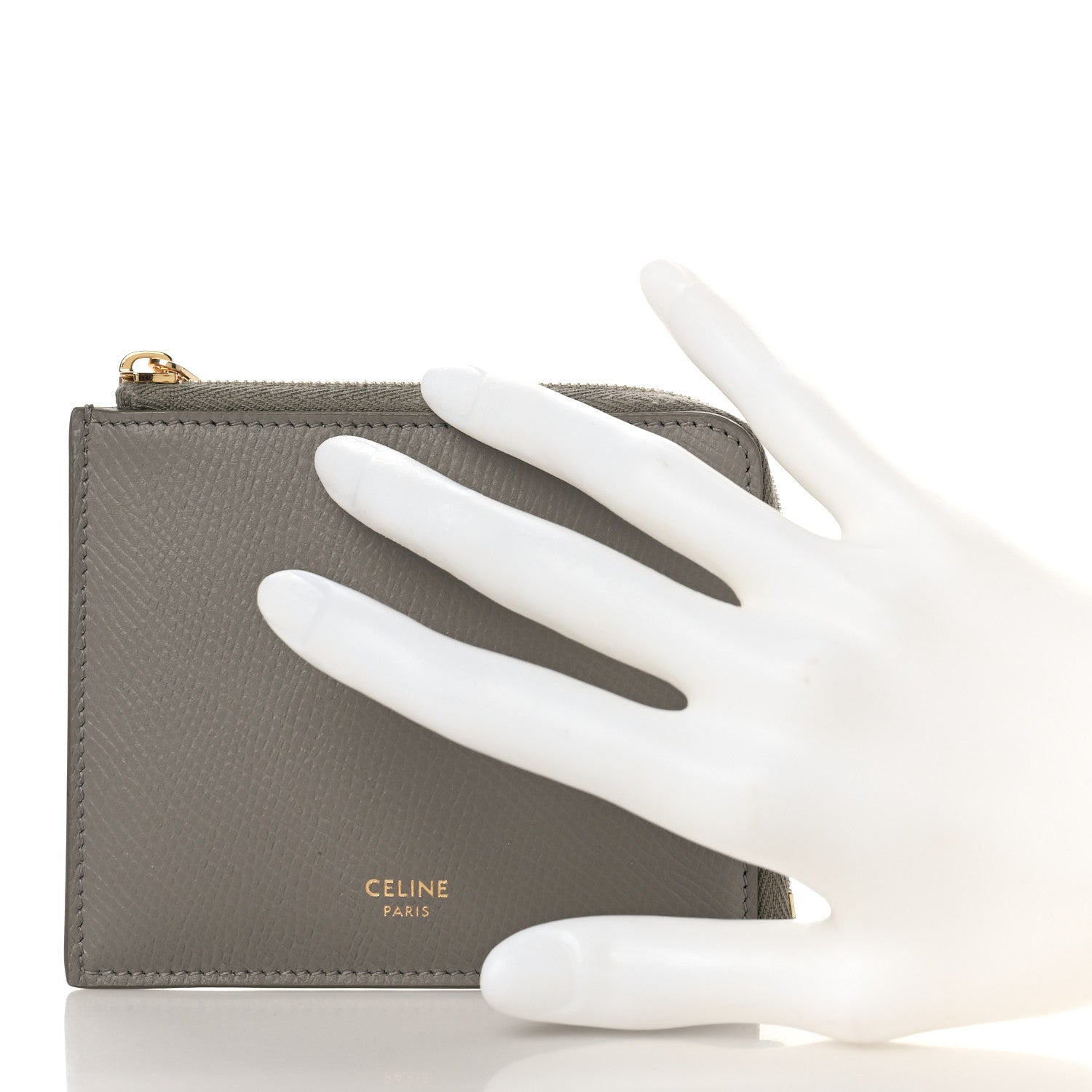 Celine Drummed Calfskin Medium Half Zip Multifunction Wallet Coin Purse Taupe 2 of 9