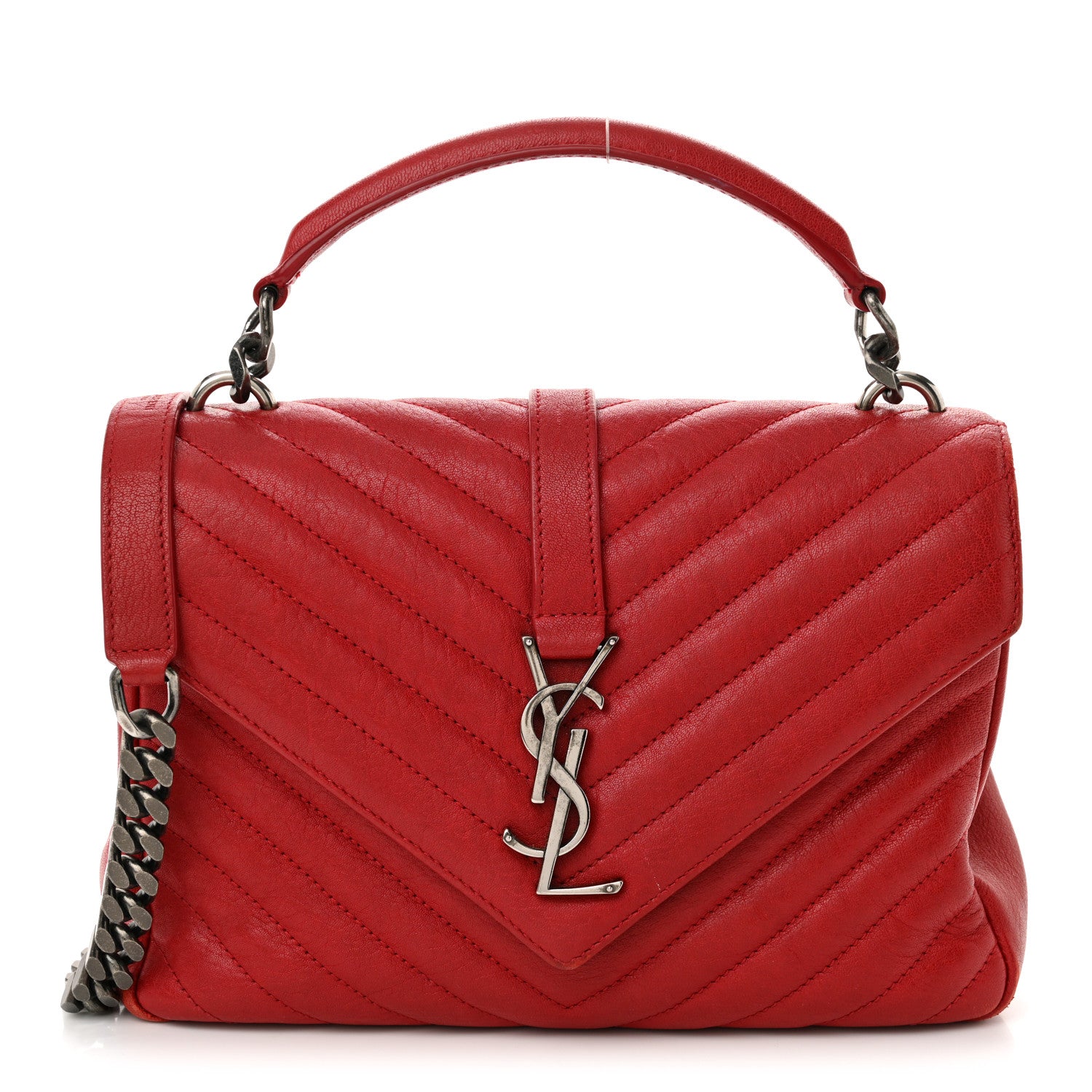 Saint Laurent Sheepskin Matelasse Chevron Monogram Medium College Bag Rouge 1 of 16