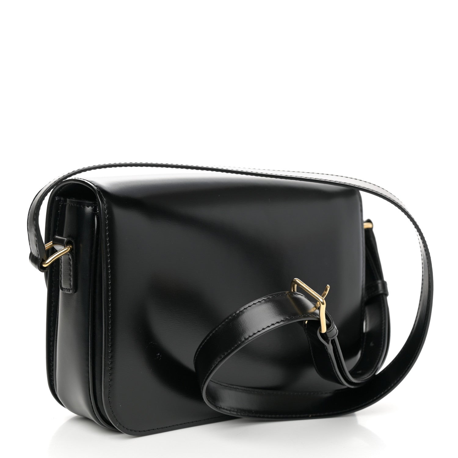 Celine Shiny Calfskin Medium Triomphe Shoulder Bag Black 3 of 10