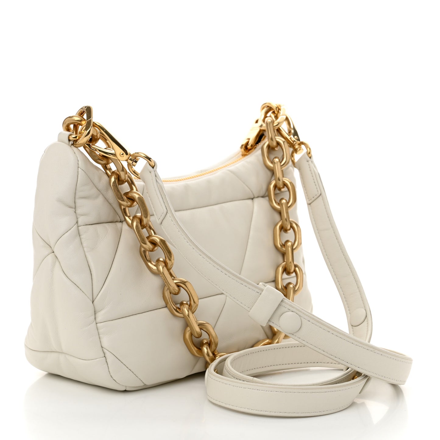 Nappa Triangle Quilted Patchwork System Bag Bianco