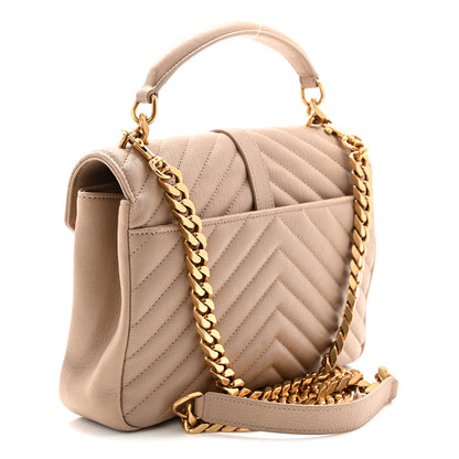 Saint Laurent Sheepskin Matelasse Chevron Monogram Medium College Bag Dark Beige 3 of 10