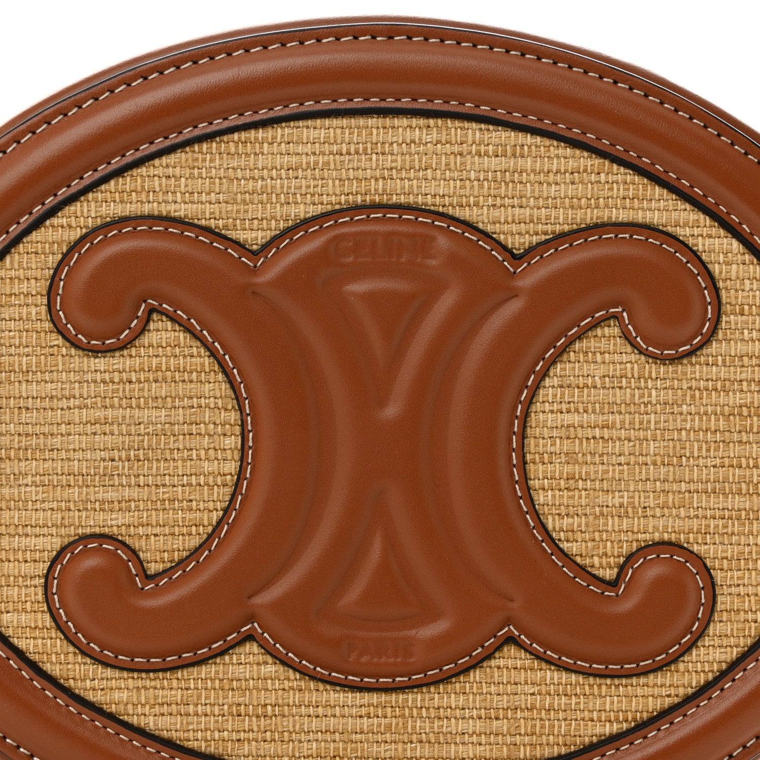 Celine Canvas Calfskin Cuir Triomphe Oval Crossbody Purse Natural Tan 8 of 10