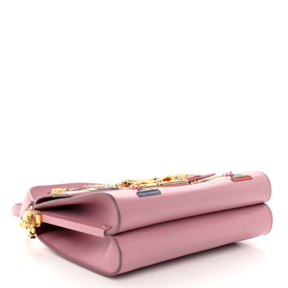 Dolce & Gabbana Calfskin Crystal Embellished Lucia Shoulder Bag Pink Multicolor 4 of 9