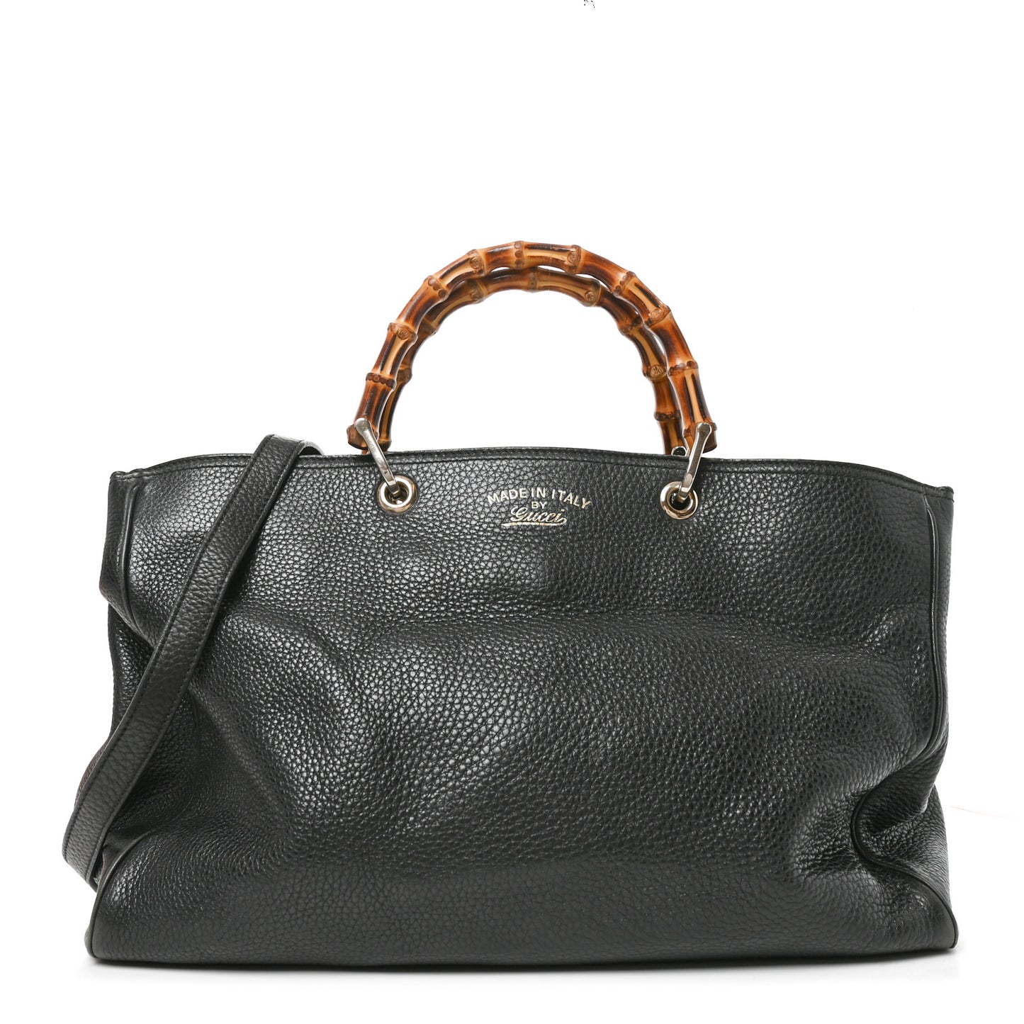 Pebbled Calfskin Large Bamboo Shopper Tote Black Black