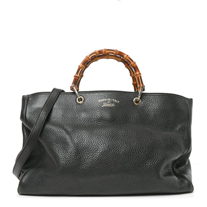 Gucci Pebbled Calfskin Large Bamboo Shopper Tote Black Black 1 of 10