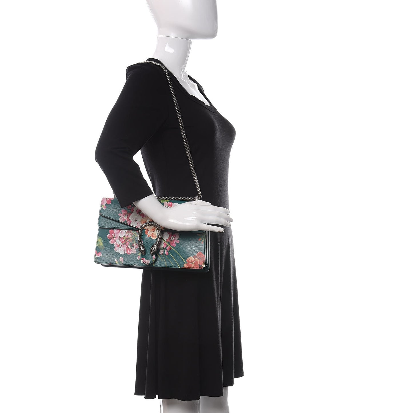 Calfskin Blooms Print Small Dionysus Shoulder Bag Bright Emerald Multicolor