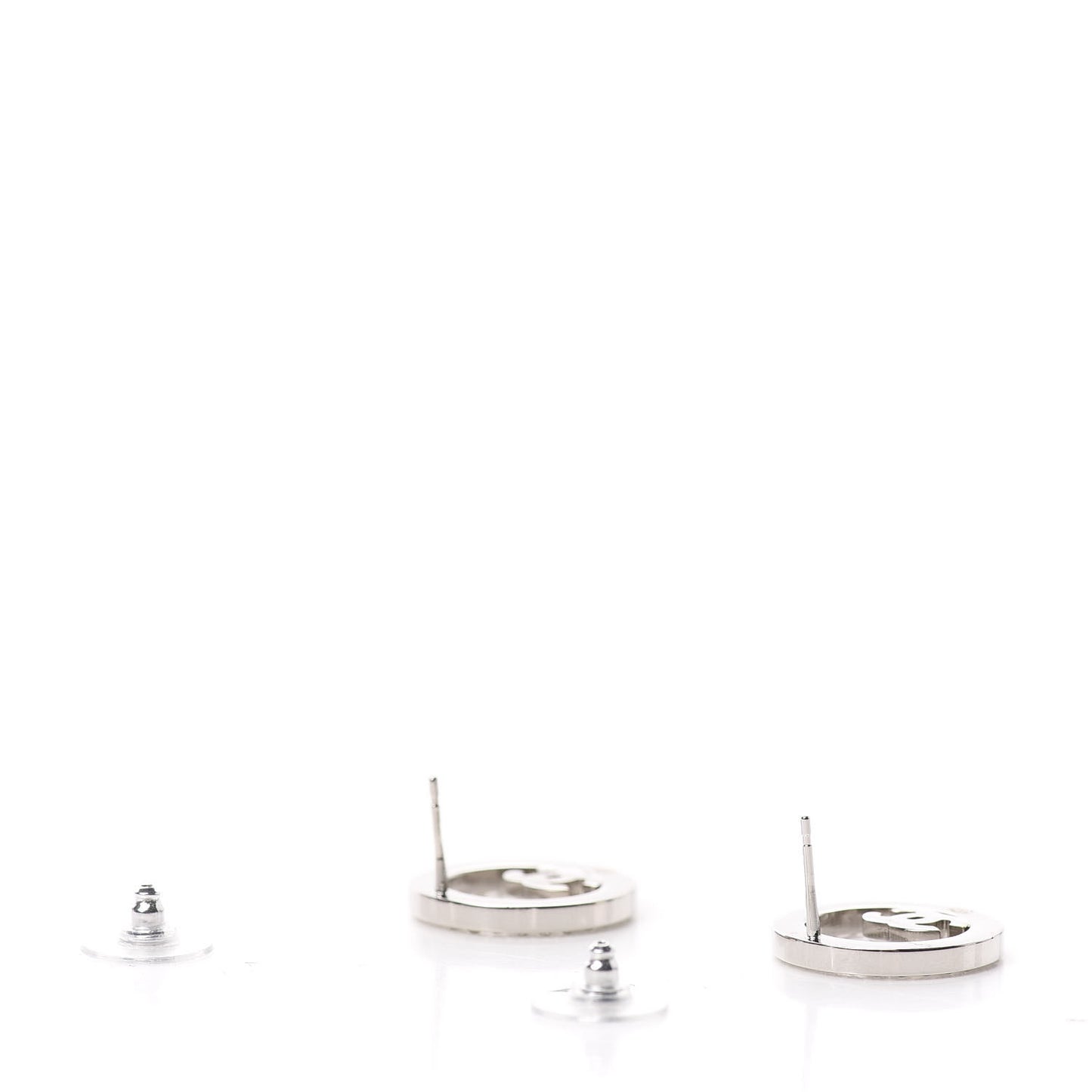 Crystal CC Round Earrings Silver