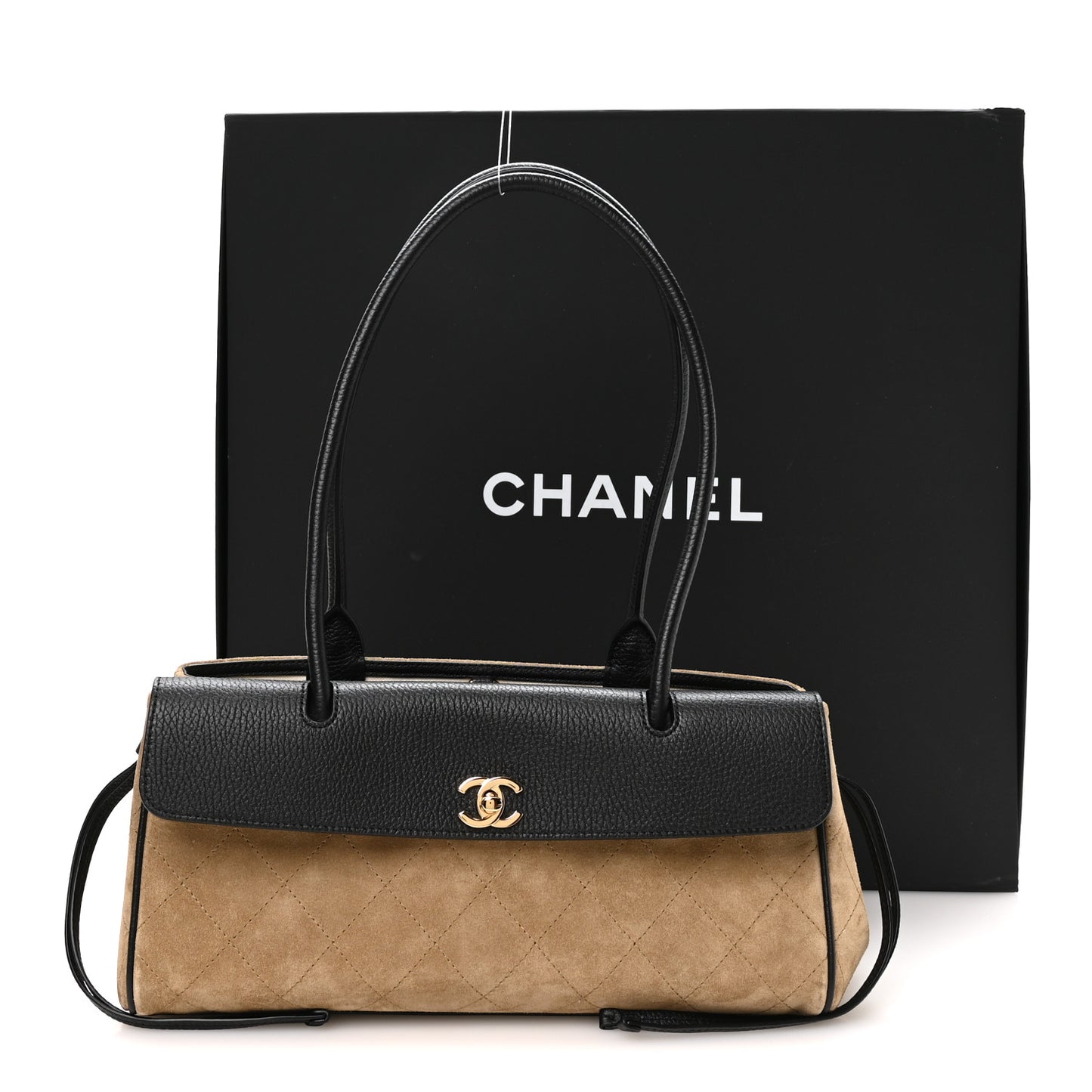 Grained Calfskin Suede Urban Essentials Small Shopping Bag Dark Beige Black