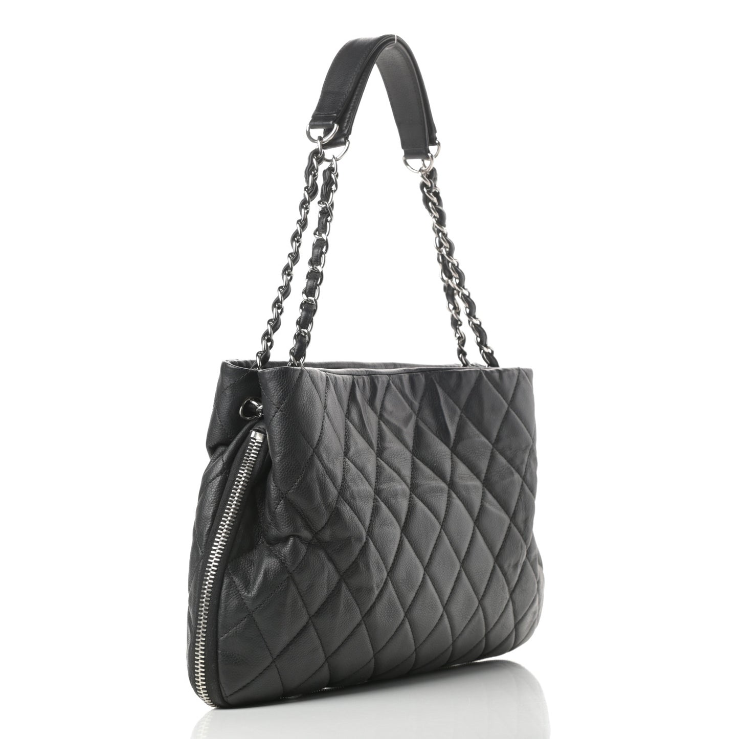 Caviar Quilted Expandable Zip Shoulder Bag Black