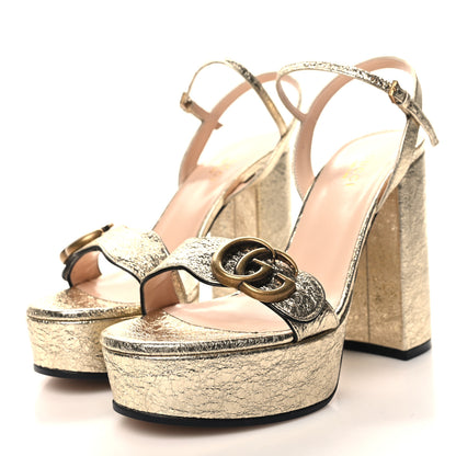 Gucci Galassia GG Marmont Ankle Wrap 30/115mm Platform Sandals 36 Platino 3 of 8