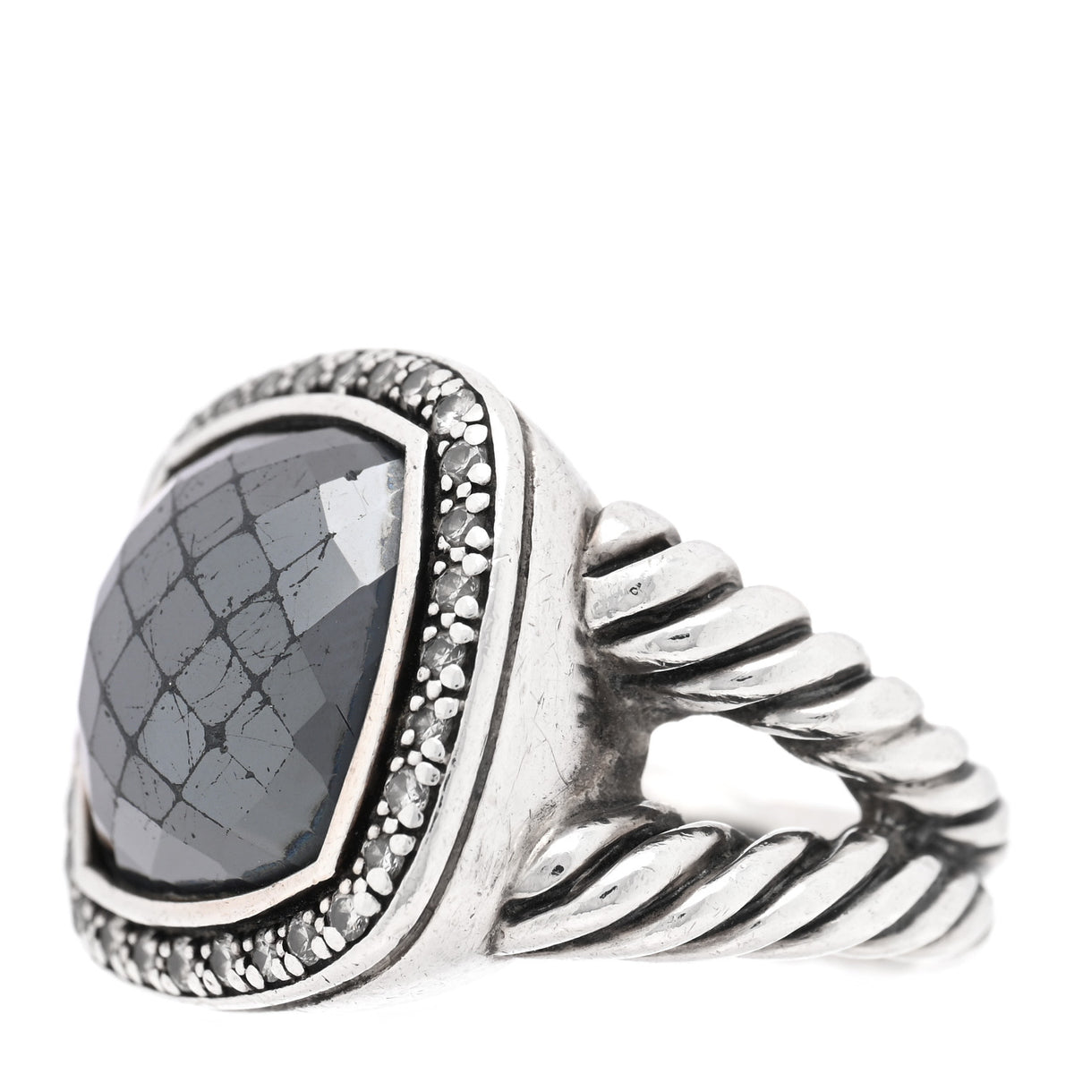 Sterling Silver Diamond Hematine 14mm Albion Statement Ring 54 6.75