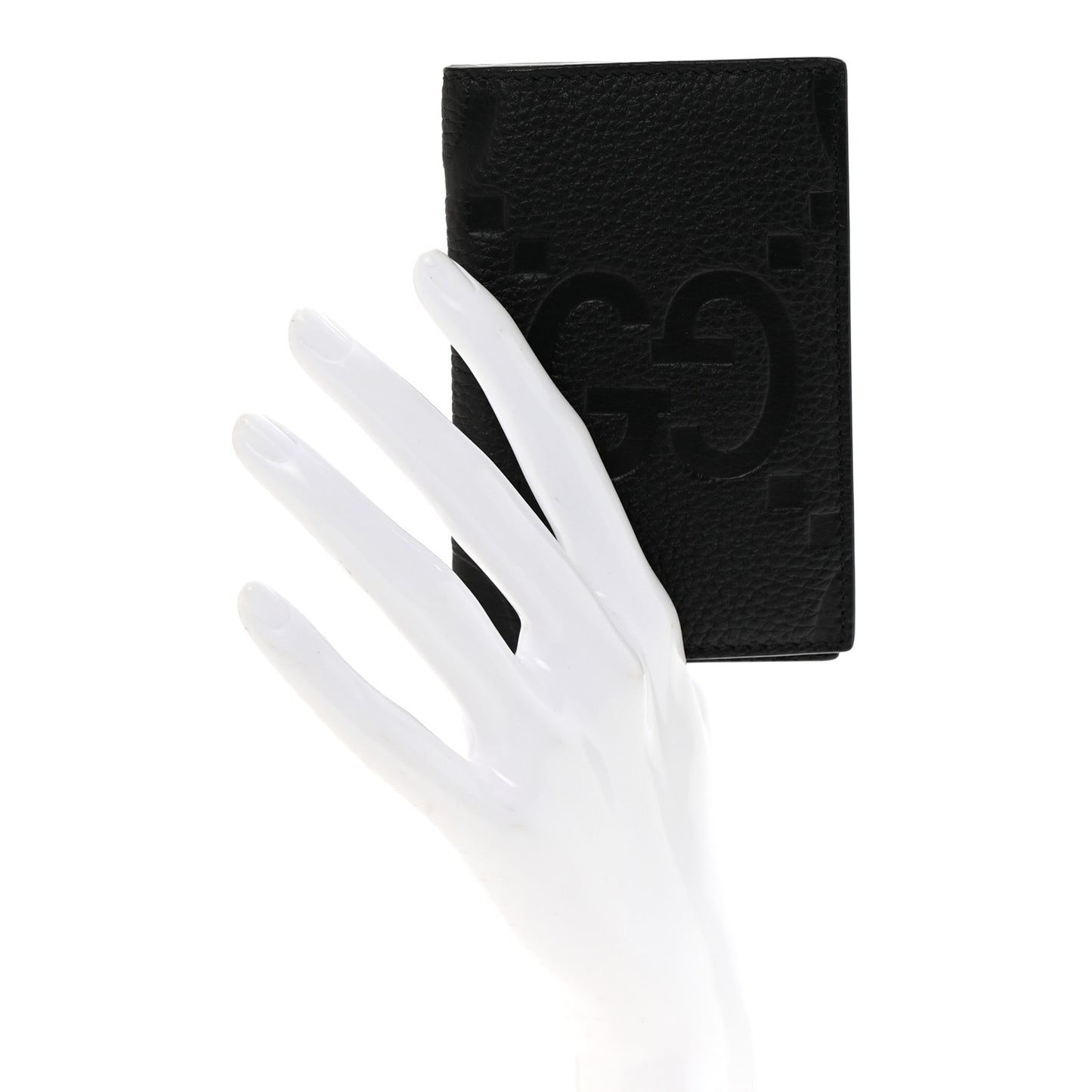 Piuma Calfskin Jumbo GG Embossed Card Case Black