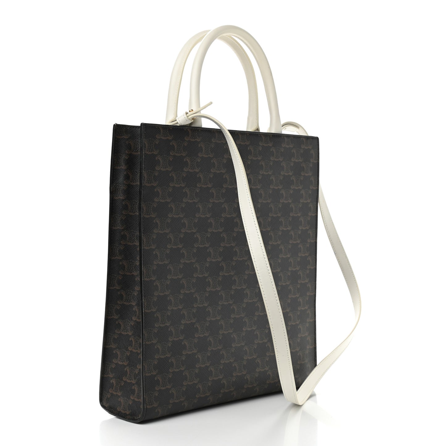 Triomphe Canvas Calfskin Small Vertical Cabas White