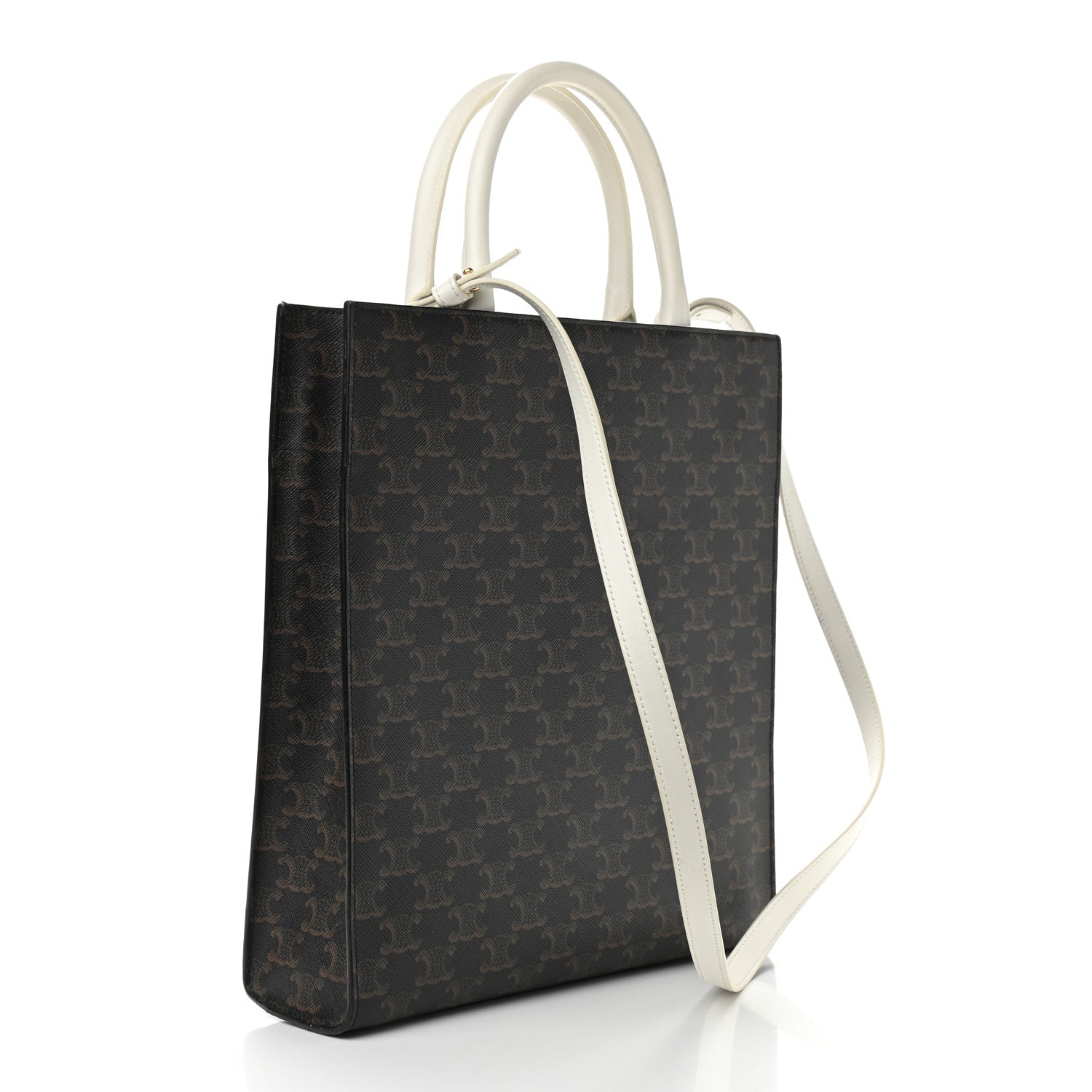 Celine Triomphe Canvas Calfskin Small Vertical Cabas White 3 of 7