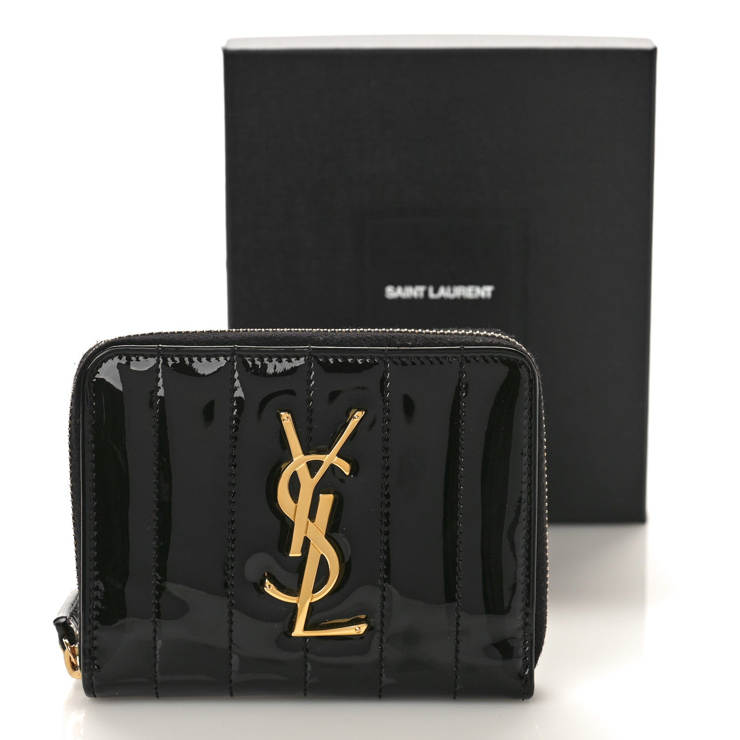 Saint Laurent Patent Matelasse Monogram Vicky Zip Around Card Holder Black 9 of 9