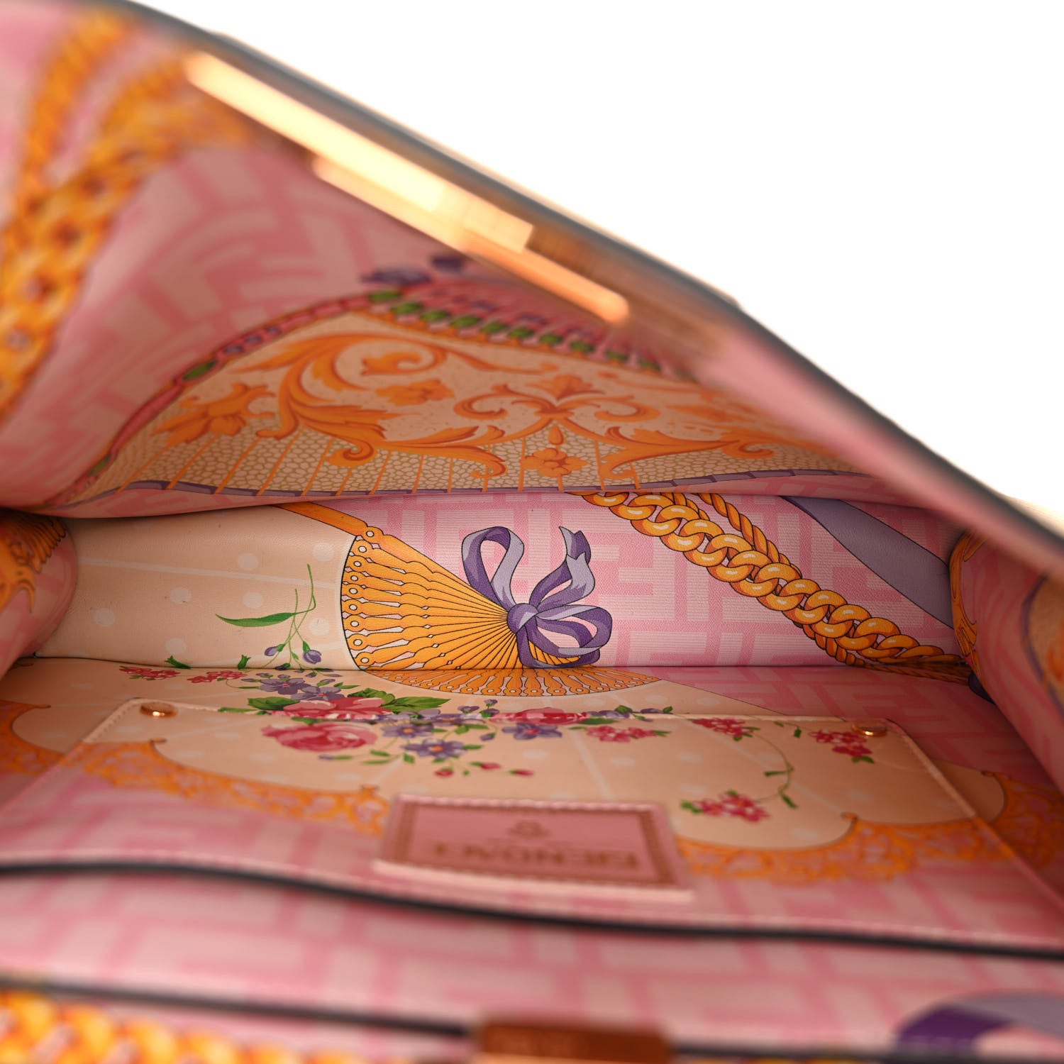 Fendi X VERSACE Vitello Laminato Nappa Perforated Fendace FF Baroque Medium Peekaboo I SEE U Satchel Gold 6 of 8