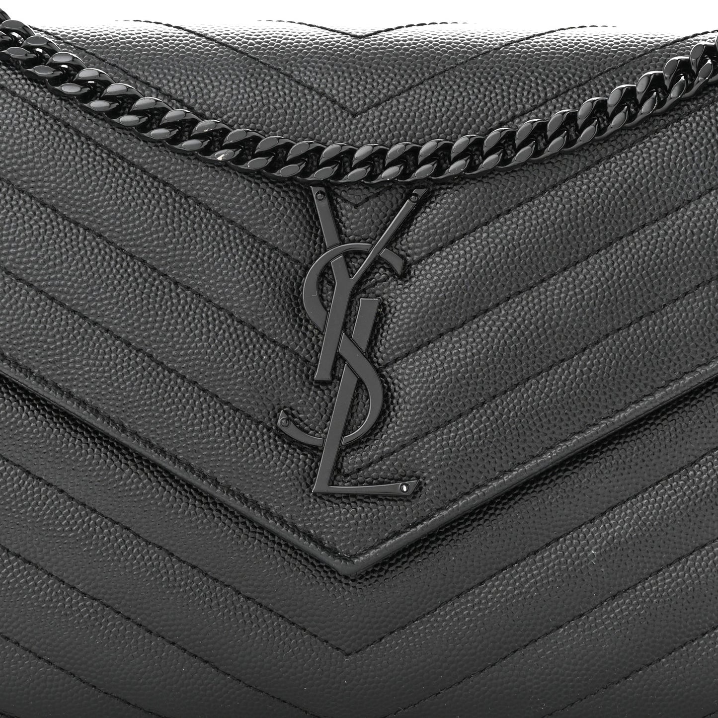 Grain De Poudre Matelasse Chevron Monogram Monochrome Chain Wallet Black