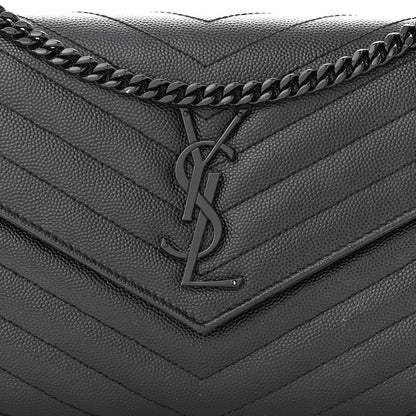 Saint Laurent Grain De Poudre Matelasse Chevron Monogram Monochrome Chain Wallet Black 8 of 10