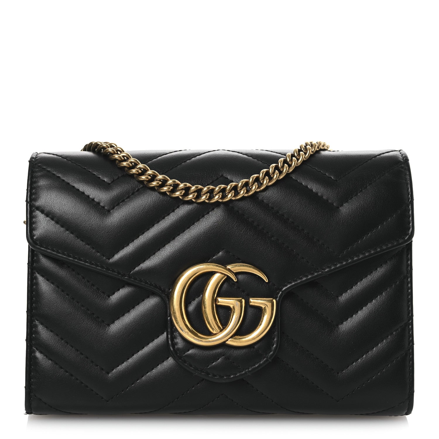 Gucci Calfskin Matelasse GG Marmont Chain Wallet Black 1 of 13