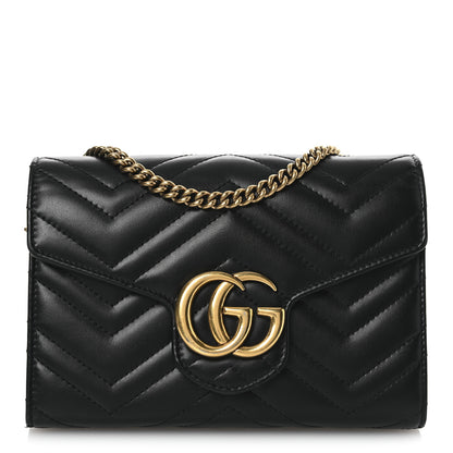 Gucci Calfskin Matelasse GG Marmont Chain Wallet Black 1 of 13