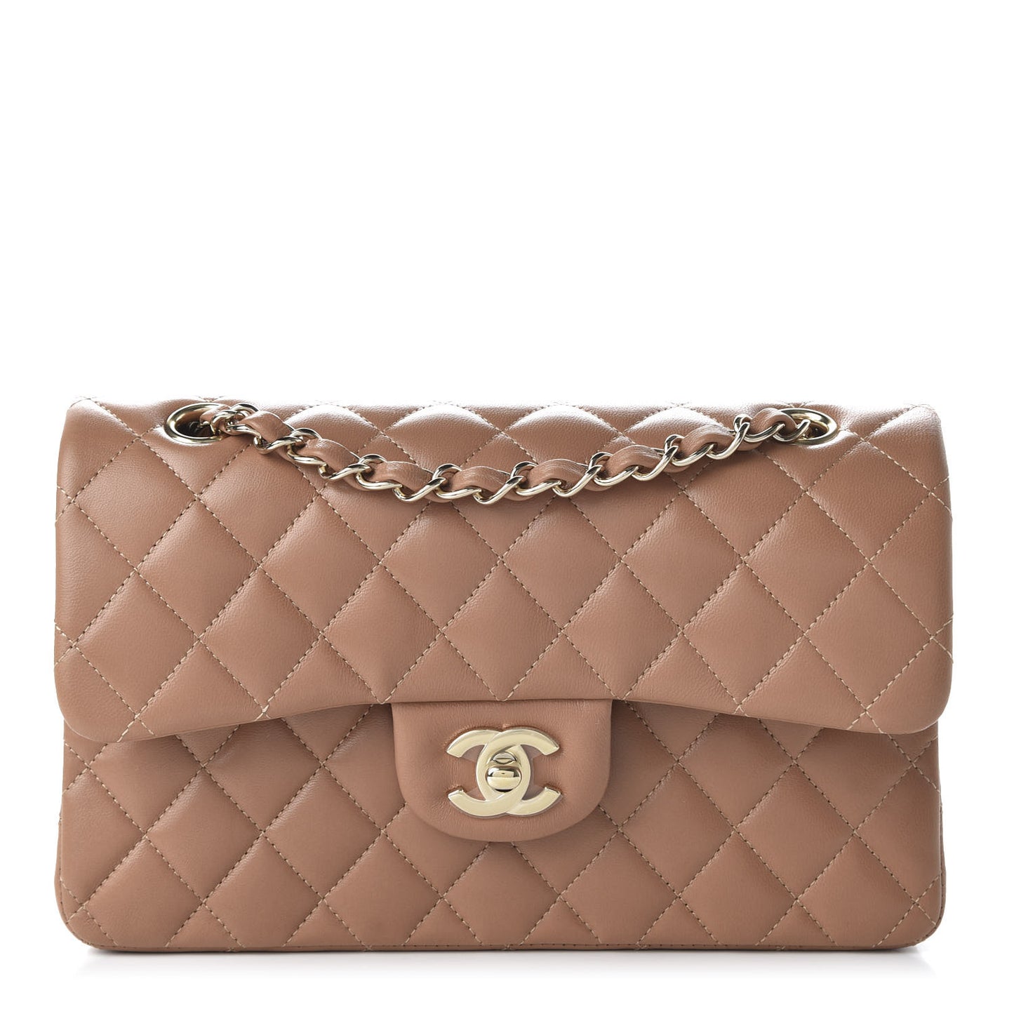 Lambskin Quilted Small Double Flap Brown