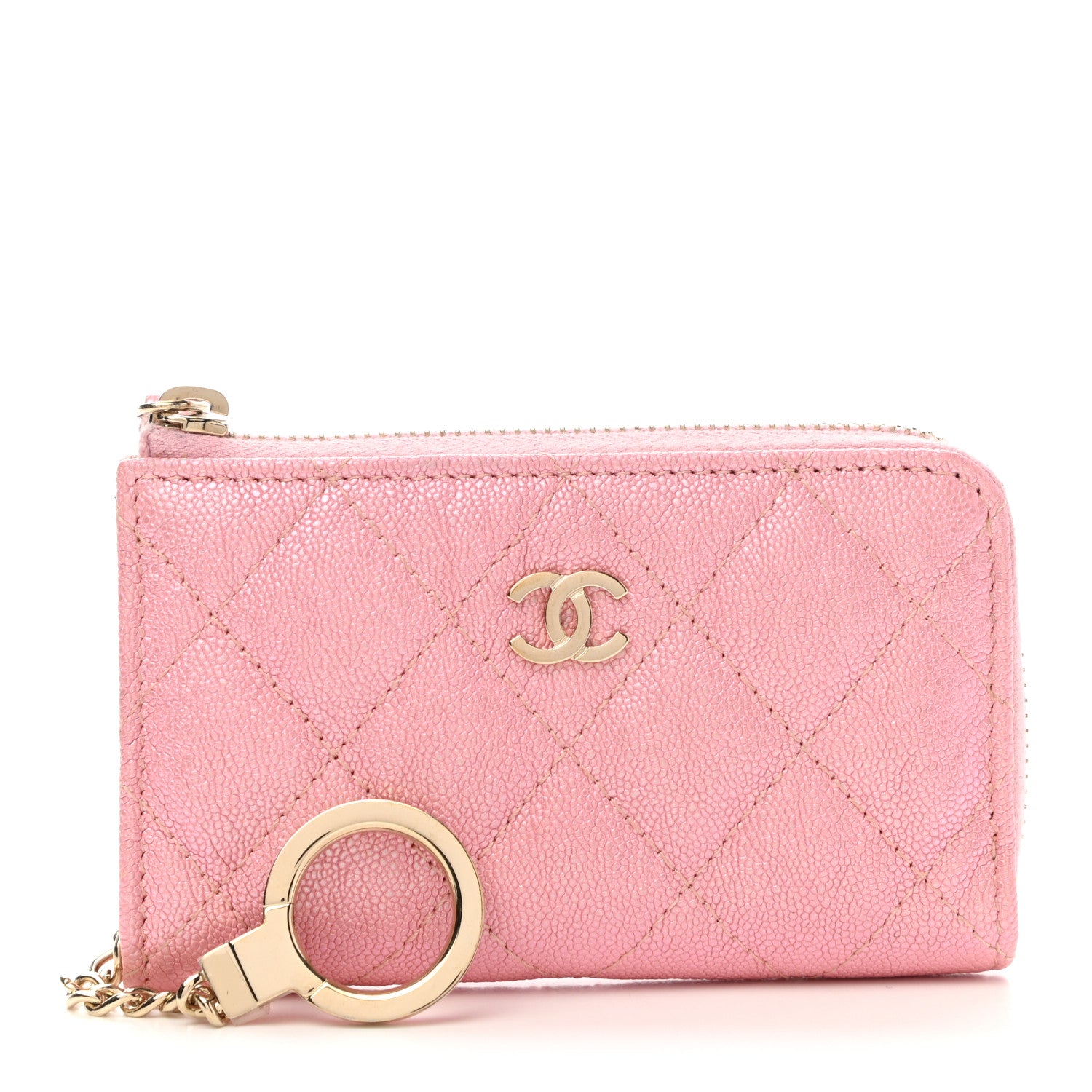 Chanel Iridescent Caviar Quilted Zipped Key Holder Case Rose Pink 1 of 10