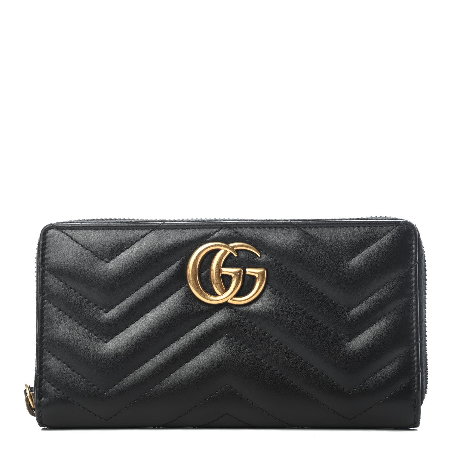 Gucci Calfskin Matelasse GG Marmont Zip Around Wallet Black 1 of 8