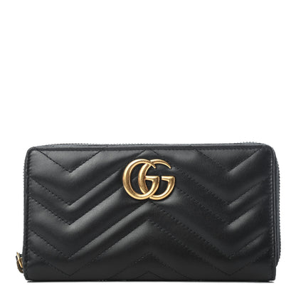 Gucci Calfskin Matelasse GG Marmont Zip Around Wallet Black 1 of 8