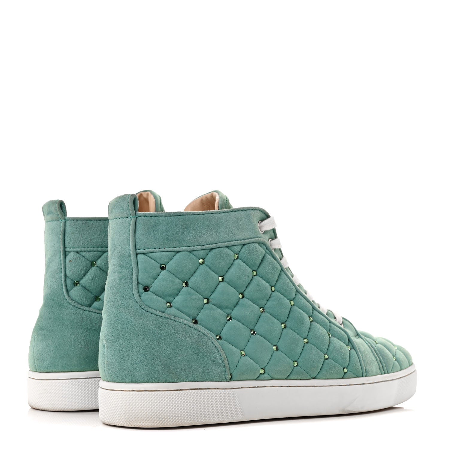 Christian Louboutin Calfskin Suede Quilted Crystal High Top Flat Sneakers 40 4 of 7