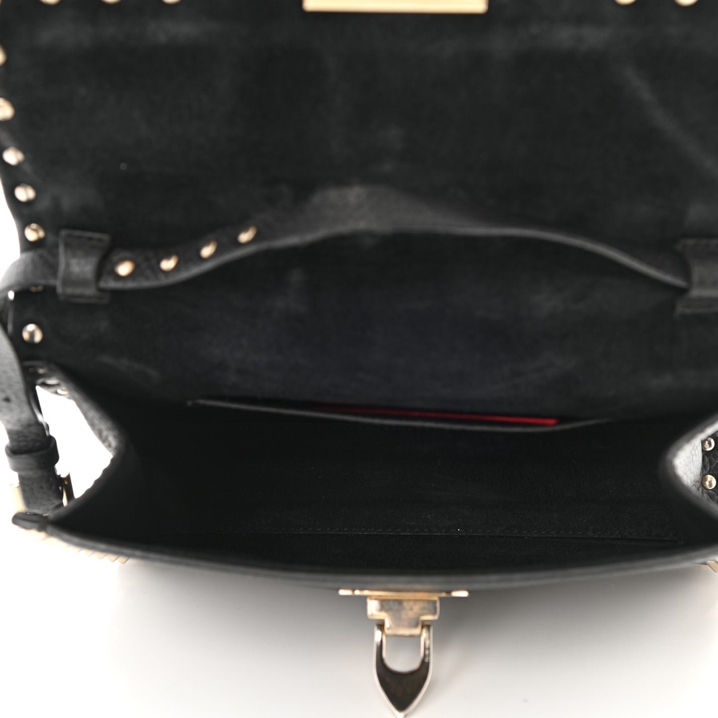 Pebbled Calfskin Medium Rockstud Flip Lock Crossbody Bag Black