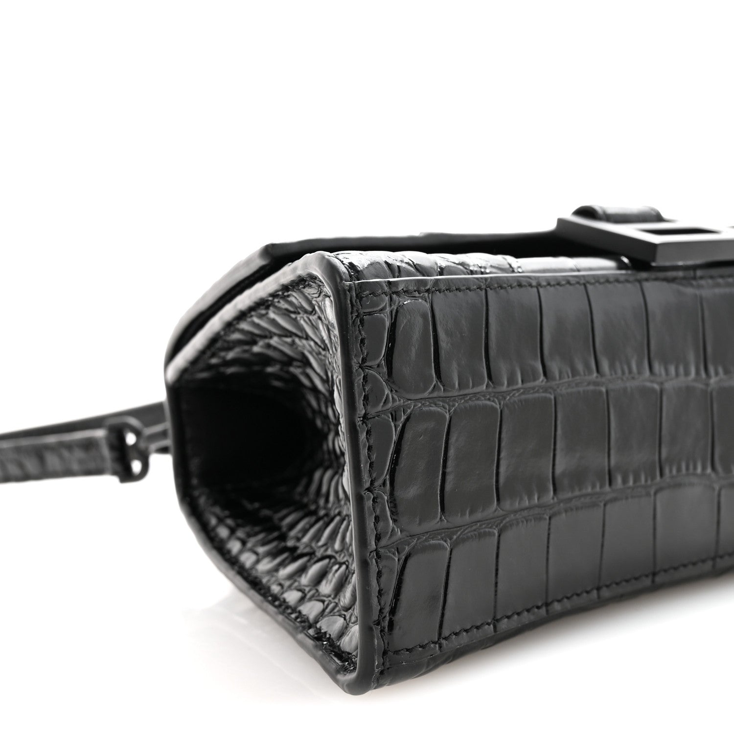 Balenciaga Shiny Calfskin Monochrome Crocodile Embossed Hourglass Top Handle Bag XS Black 8 of 9