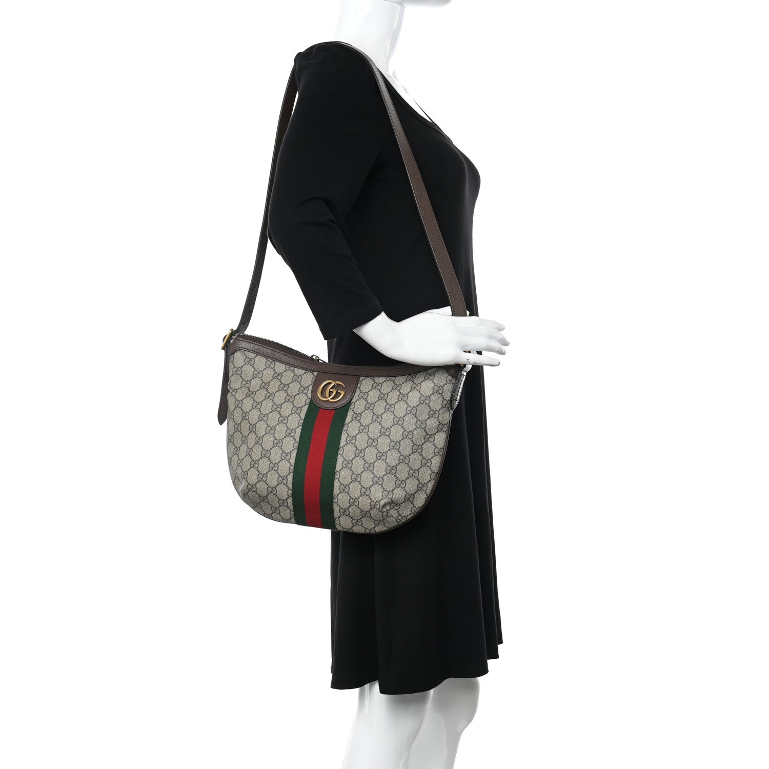 Gucci GG Supreme Monogram Web Small Ophidia Half Moon Hobo Brown 2 of 10