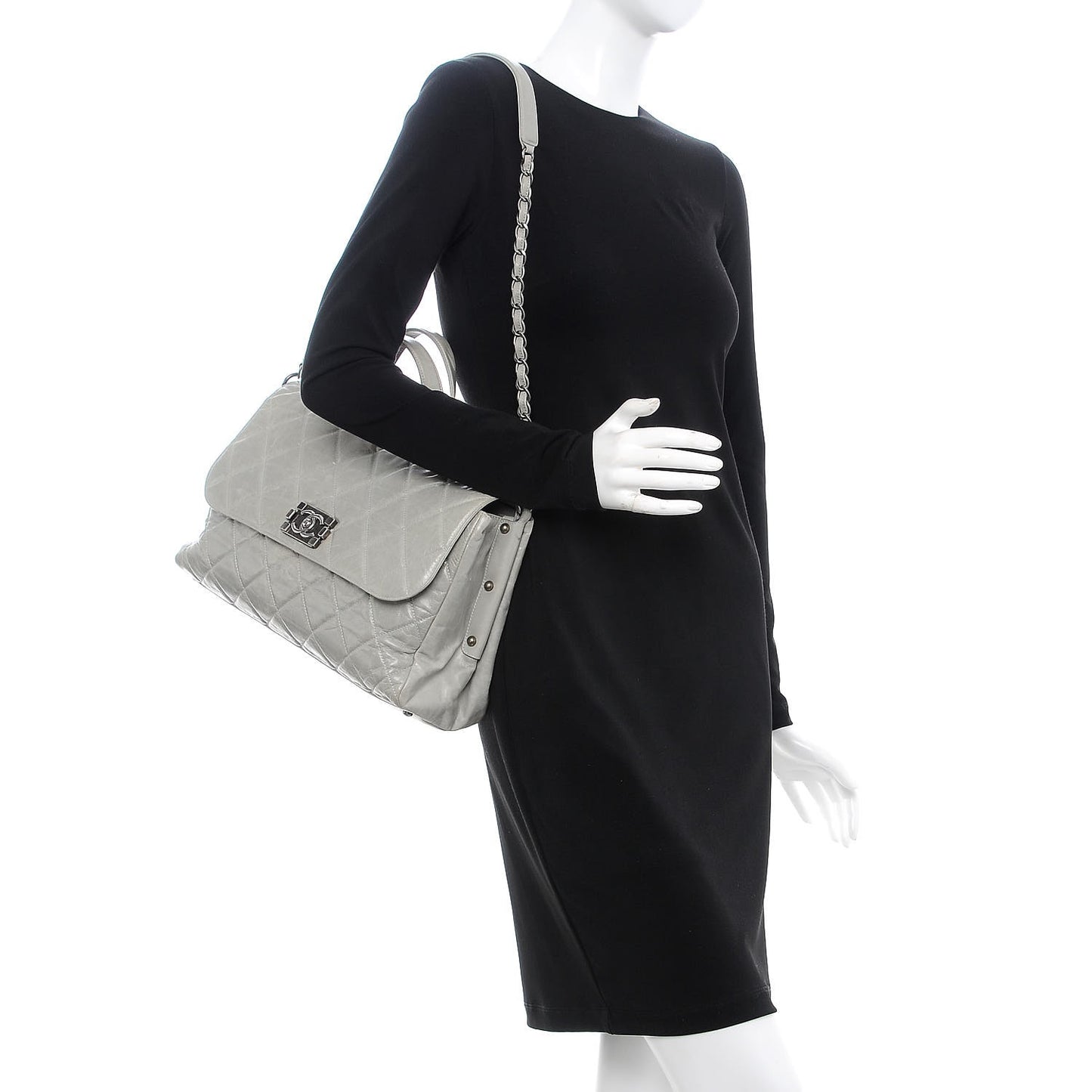 Glazed Calfskin Boy Satchel Flap Light Grey
