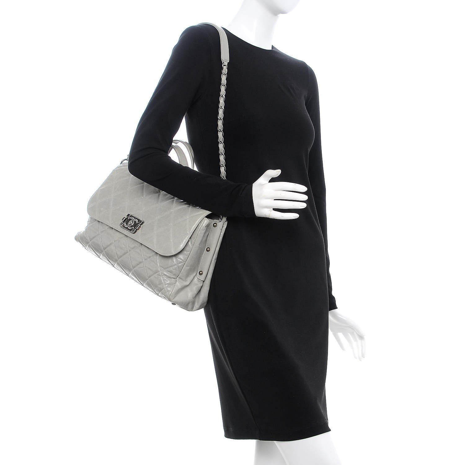 Chanel Glazed Calfskin Boy Satchel Flap Light Grey 2 of 17