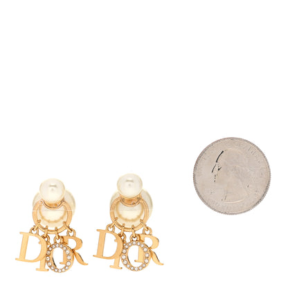 Christian Dior Pearl Crystal Tribal Logo Charms Earrings Gold 2 of 5