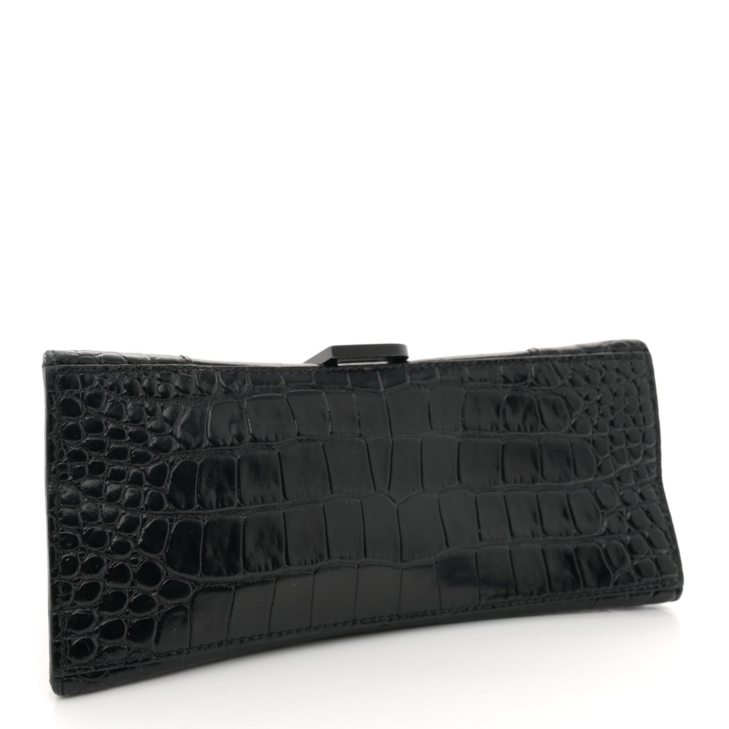 Balenciaga Shiny Calfskin Monochrome Crocodile Embossed Small Hourglass Top Handle Bag Black 4 of 17