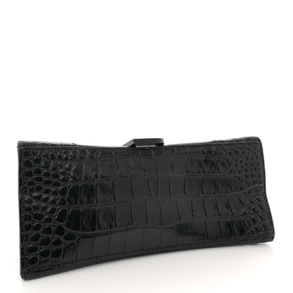 Balenciaga Shiny Calfskin Monochrome Crocodile Embossed Small Hourglass Top Handle Bag Black 4 of 17