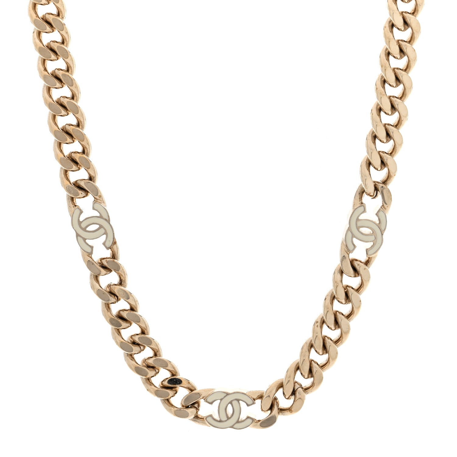 Chanel Metal Enamel Chain CC Choker Gold White 1 of 5