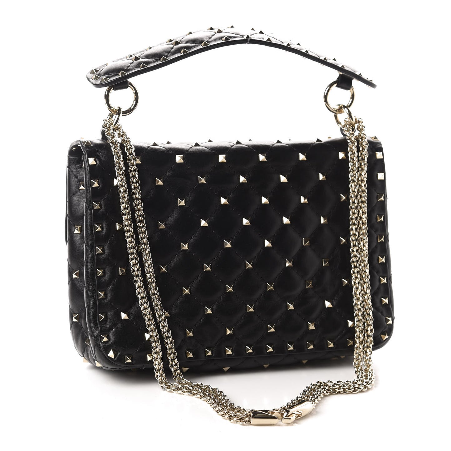 Lambskin Ayers Flames Medium Rockstud Spike Shoulder Bag Black