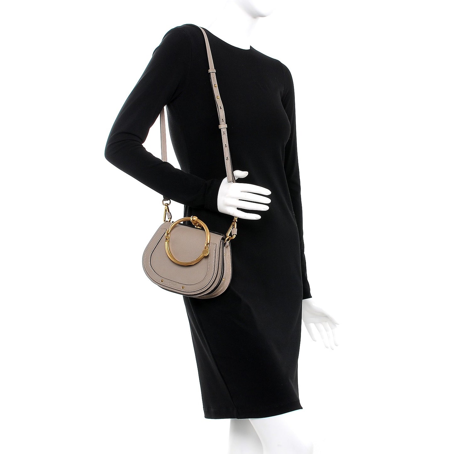 Calfskin Suede Small Nile Bracelet Bag Motty Grey