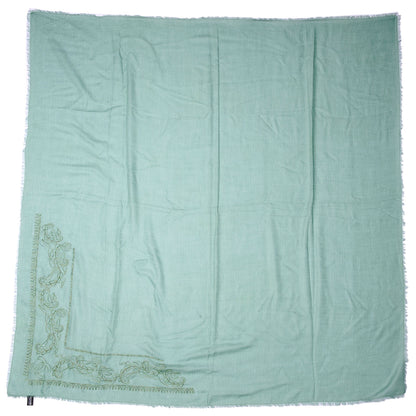 Chanel Cashmere Silk Embroidered Scarf Shawl Green 2 of 4