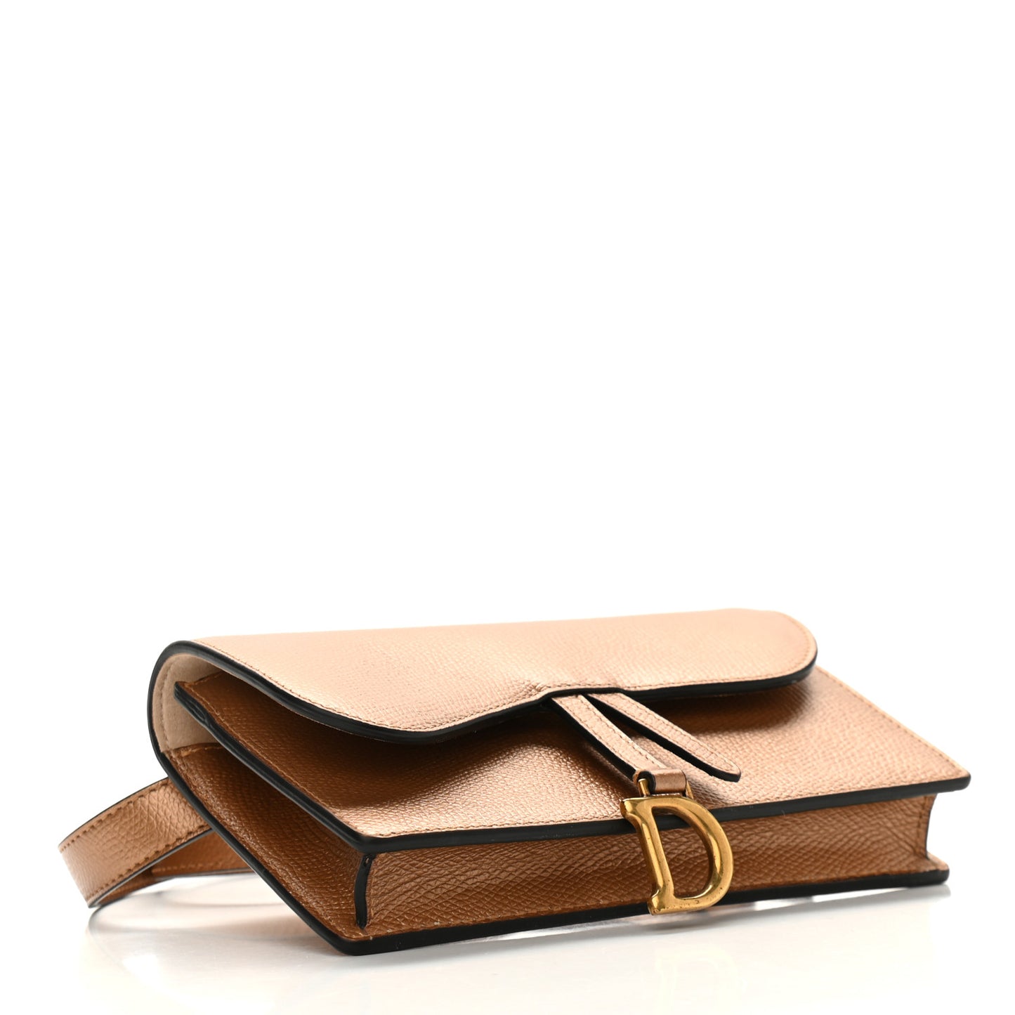 Metallic Grained Calfskin Saddle Belt Bag Gold