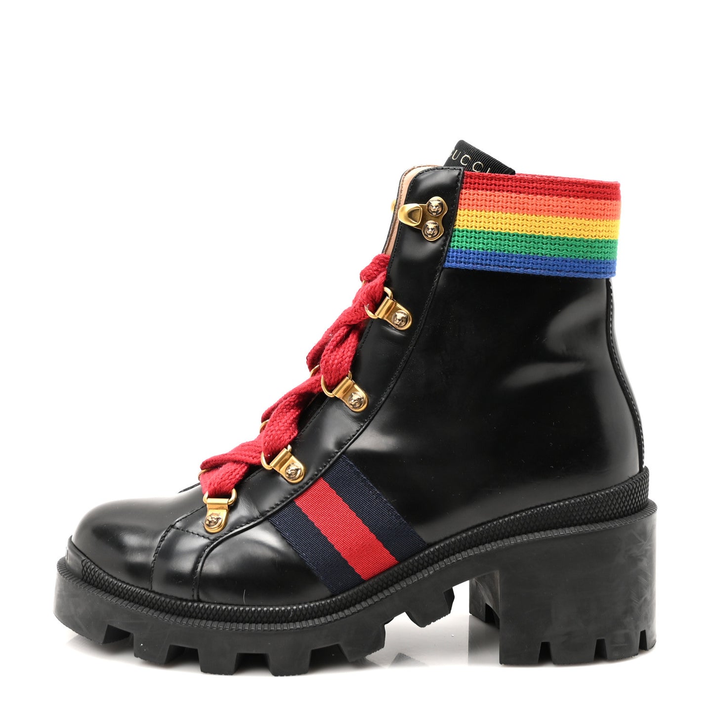Calfskin Rainbow Trip Lace Up Combat Boots 36 Black