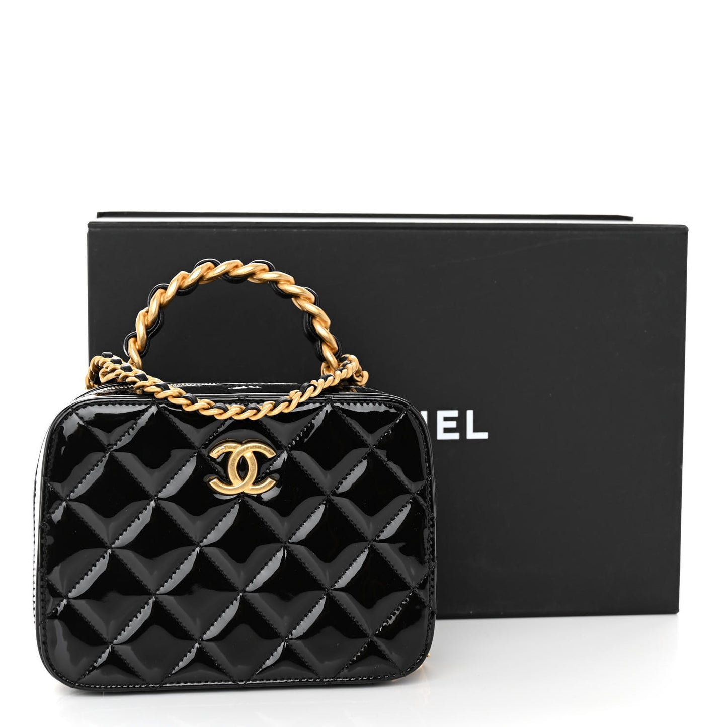 Patent Quilted Top Handle Small Vanity Case Black