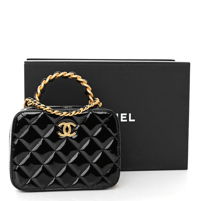 Chanel Patent Quilted Top Handle Small Vanity Case Black 3 of 11