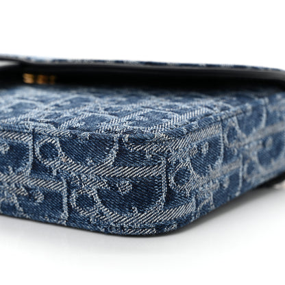 Christian Dior Oblique Denim Small Saddle Pouch With Chain Blue 10 of 10