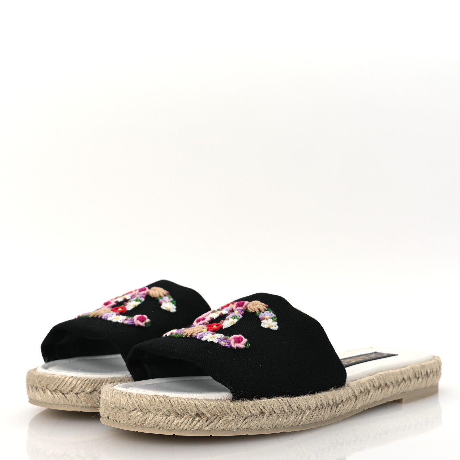 Chanel Cotton Floral CC Espadrille Slip On Sandals 40 Black 4 of 13