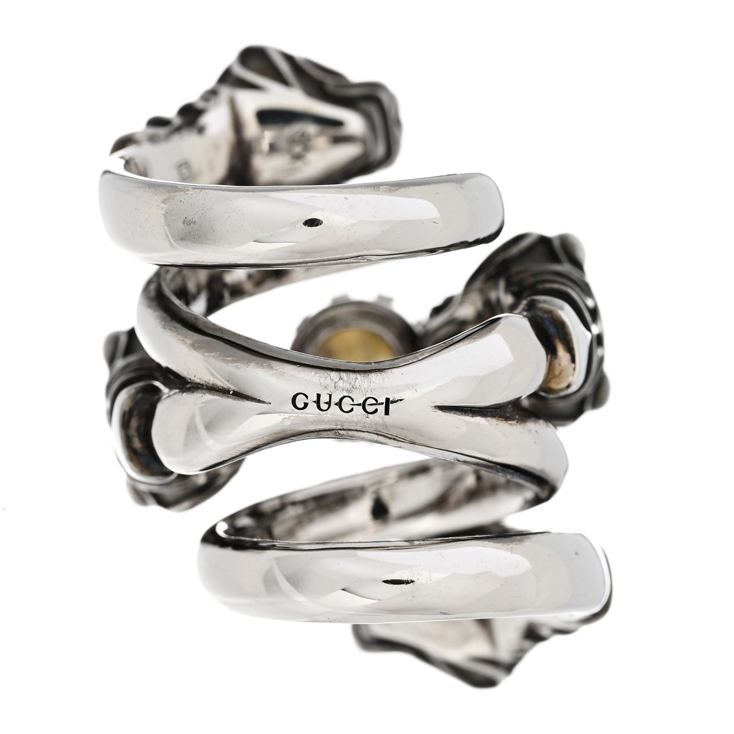 Pearl Tiger Heads Double Wrap Ring 6.5 Silver