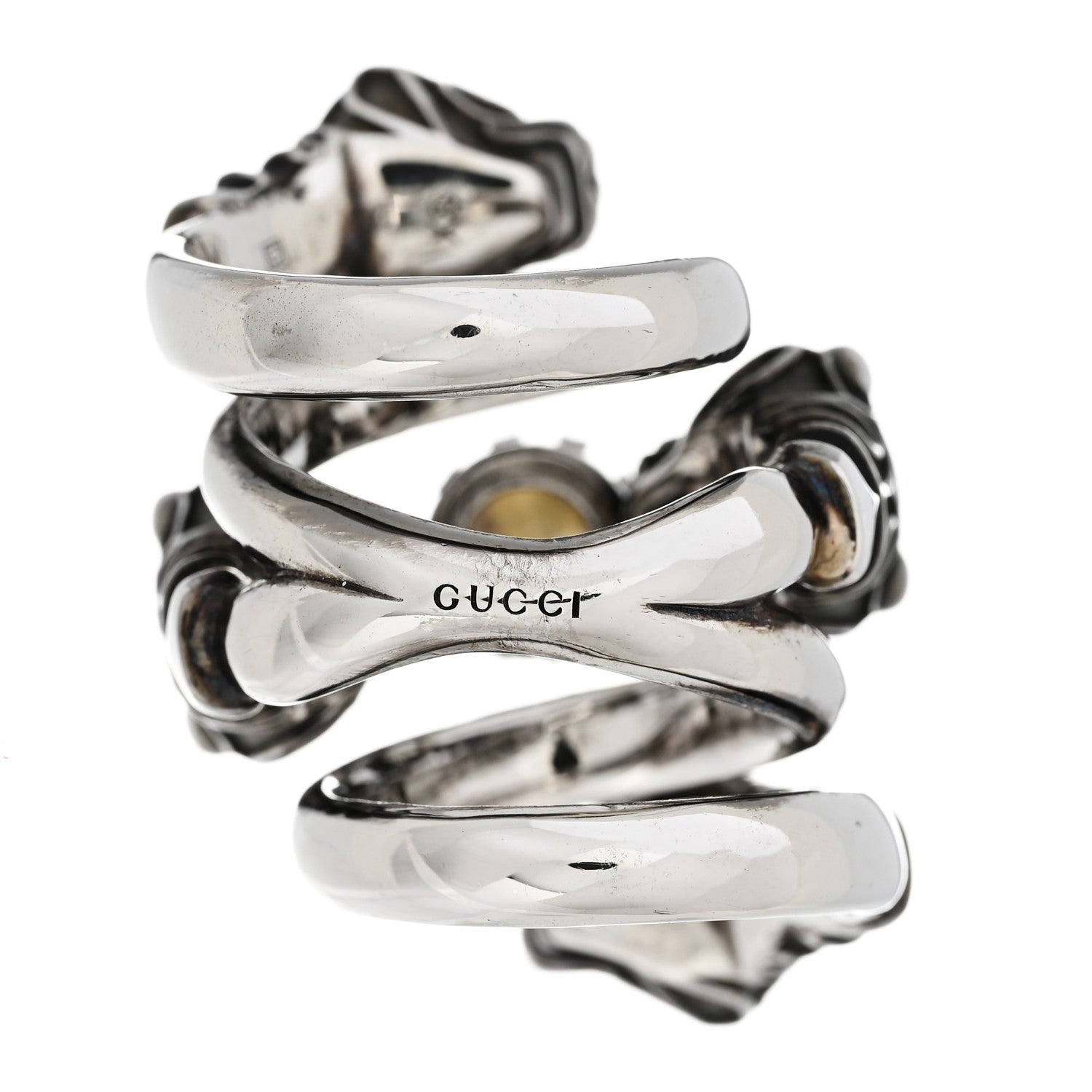 Gucci Pearl Tiger Heads Double Wrap Ring 6.5 Silver 3 of 7