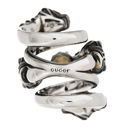 Gucci Pearl Tiger Heads Double Wrap Ring 6.5 Silver 3 of 7
